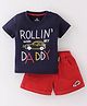 Child World Cotton Interlock Knit Half Sleeves T-Shirt And Shorts Set Car Print - Navy Blue