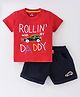 Child World Cotton Interlock Knit Half Sleeves T-Shirt And Shorts Set Car Print - Red