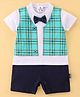 Child World Interlock Cotton Knit  Half Sleeves  Party Romper with Bow Applique Checked - Green