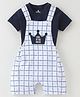 Child World Interlock Cotton Checked Dungaree with Half Sleeves Inner T-Shirt - Navy Blue