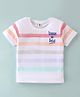 ToffyHouse Cotton Knit Half Sleeves T-Shirt Stripes & Text Print - White