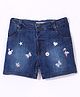 ToffyHouse Cotton Mid Thigh Length Stretchable Denim Shorts with Bunny Embroidery - Blue