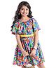 Hola Bonita Woven Half Sleeve Frock With Floral Print - Multicolour