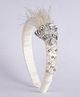 CHOKO Feathers & Crystals With Pearls Embellished Princess Inspired Crown Hair Band - White