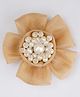 CHOKO Flower Detailed Stones & Pearl Embellished Satin Hair Clip - Brown & Off White