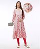 Bella Mama 100% Viscose Woven Three Fourth Sleeves Floral Printed Maternity Kurta with Embroidered Yoke with Pocket - Red