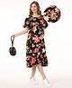 Bella Mama Woven Flutter Sleeves Floral Printed  Maternity Dress With Pocket- Black