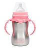 FANTASY INDIA World Baby Feeding Bottle in Stainless Steel rganic Kidz High Grade Stainless Steel 2 in 1 Sipper and Feeding Bottle with Silicone Nipple for Baby (Pink - 290 ml)