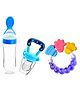 Fantasy India Combo of Fruit And Food Nibbler Spoon Feeder and Rattle Teether- Blue