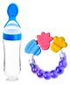 Silicone Squeezy Food Feeder Bottle With Spoon & Rattle Teether - Blue