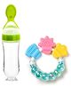 Silicone Squeezy Food Feeder Bottle With Spoon & Rattle Teether - Green