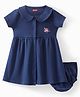 Babyhug Cotton Jersey Knit Half Sleeves Text Printed Frock with Bloomer - Navy Blue