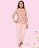 Cutecumber Full Sleeves Floral Printed Coat With Inner Top & Pant - Peach