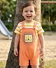 Babyoye 100% Cotton Knit with Eco Jiva Finish  Dungarees & Half Sleeves Striped T-Shirt with Lion Print - Multicolour