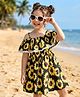 Kookie Kids Cold Shoulder Sleeves Frock with Sunflower Print - Yellow & Black