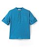 Arias 100% Cotton Woven Full Sleeves Double Gauze Shirt With Mandarin Collar And Side Slit- Blue