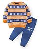 Babyhug 100% Cotton Knit Full Sleeves T-Shirt & Lounge Pant With Ikat Print- Orange & Navy Blue