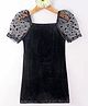 Kookie Kids Half Sleeves Solid Color Party Frock With Polka Dot Detailing  - Black
