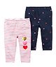 Carter's  Cotton Knit Full Length Leggings with Striped & Heart Print Pack of 2 - Navy Blue & White