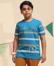 Monte Carlo Half Sleeves Striped & Original Text Printed Tee - Teal
