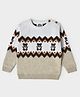 Mi Arcus Full Sleeves Zig Zag Pattern & Teddy Bear Designed Colour Blocked Cotton Sweater - White