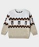 Mi Arcus Full Sleeves Zig Zag Pattern & Teddy Bear Designed Colour Blocked Cotton Sweater - White