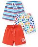 Babyhug Cotton Single Jersey Knit Shorts Stripes & Soccer Ball Print Pack Of 3 - Blue Red & White