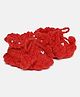 MayRa Knits Pearl Embellished Hand Knitted Woollen Booties - Red