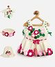 MayRa Knits Sleeveless Floral Applique Designed Hand Knitted Coordinating Woollen Dress Jacket Cap & Headband - Cream