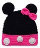 MayRa Knits Floral & Bow Applique Detailed Hand Knitted Woollen Cap - Pink