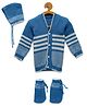 MayRa Knits Hand Knitted Full Sleeves Stripe Designed Sweater With Coordinating Cap And Socks - Blue