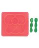 Baybee Divided 100% Silicone Suction Plate for Baby with Spoon and Fork Set for Toddlers - Tableware Feeding Plates & Spoon Set for kids - Square Dark Pink