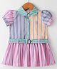 ToffyHouse Half Sleeves Frock With Belt Striped - Pink & Purple