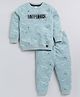 giniekids Loopknit Full Sleeves Inspired Text & Dots Printed Coordinating Tee With Joggers Set - Pista Green
