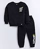 giniekids Loopknit Full Sleeves Tuning Dream Into Reality Text Printed Coordinating Tee With Joggers Pant - Black