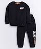 giniekids Loopknit Full Sleeves Great Text Printed Coordinating Tee With Joggers Pant - Black