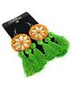 SKD Tassel Embellished Dangler Mirror Earrings - Green & Orange