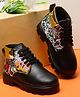 Tiny Bugs Grafitti Art Printed Lacede Up High Boots - Black