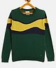 RVK Full Sleeves Abstract Designed Colour Blocked Cotton Pullover Sweater - Olive Green