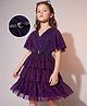 Hola Bonita Knitted Flutter Sleeves Party Wear Glitter Tiered Dress - Blue