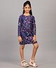 Zion Full Sleeves Forest Theme Printed A Line  Dress - Purple