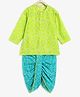 Campana 100% Cotton Full Sleeves Floral Printed & Bandhej Designed Dhoti Kurta Set - Lime Green & Blue