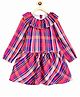 Campana  100% Cotton Full Sleeves Plaid Checked Drop Waist  Dress - Pink & Navy