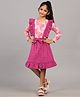Zion Full Sleeves Leaf Printed Tee With Ruffle Detailed Dungaree Dress - Dark Pink
