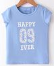 Lazy Bones Cotton Sinker Knit Half Sleeves Top Text Print - Blue