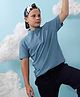 Instafab Cotton Half Sleeves Solid Tee - Sky Blue