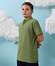 Instafab Cotton Half Sleeves Herringbone Design Tee - Olive Green