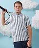 Instafab Cotton Half Sleeves Halo Striped Tee - Light Blue
