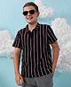 Instafab Cotton Half Sleeves Unbalanced Striped Tee - Navy Blue