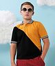 Instafab Cotton Half Sleeves Diagonal Contrast Color Blocked Polo Tee - Black & Mustard Yellow